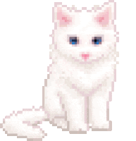 pixel art of a white cat with blue eyes