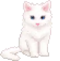 pixel art of a white cat with blue eyes