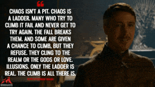 a man with a quote that says chaos isn t a pit