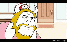a pixel art drawing of a man with a beard and horns