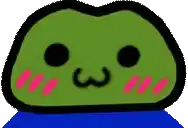a cartoon frog with a smiley face and a blue shirt on .