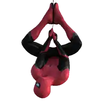 a spider man hanging upside down from a rope