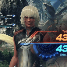 a screenshot of a video game shows a character with 43 total points