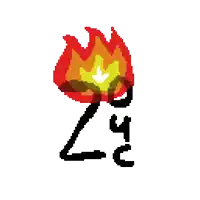 a pixel art drawing of a burning match with the letter y written below it