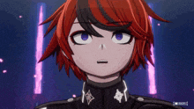 a person with red hair and white gloves is covering their face with their hand