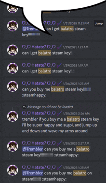 a screenshot of a discord conversation between hatate7 and tremblar