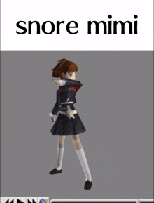 a picture of a girl with the words snore mimi on the bottom