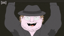 a cartoon of a man wearing a hat and glasses with the letters [ as ] on the bottom
