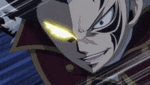 a close up of a cartoon character 's face with a yellow eye