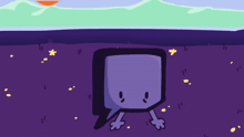 a cartoon drawing of a purple square with a speech bubble on its head
