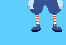 a cartoon drawing of a person wearing striped socks