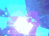a purple and blue background with a white cube in the middle