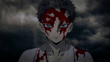 a person with blood on their face and a white shirt
