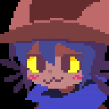 a pixel art of a girl with yellow eyes
