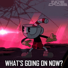 a cartoon character with a candy cane in his mouth and the words " what 's going on now "