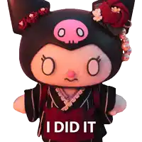 a stuffed animal with a pink skull on its head says i did it