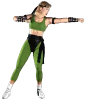 a woman in green pants and a green top is standing with her arms outstretched