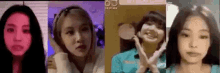 a collage of four pictures of blackpink 's jennie , rose , lisa , and momo .