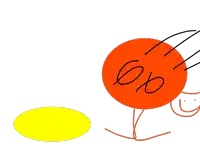 a drawing of a yellow circle and an orange circle with the letter o on it