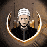 a cartoon of a man with a beard and a white headband