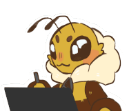 a cartoon bee is holding a pen and a tablet