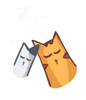 a cartoon cat sleeping next to a white cat with the word zzz written above them