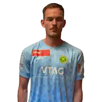 a man is wearing a blue shirt that says vtag