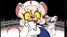 a cartoon of a nurse with a cross on her cap