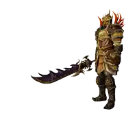 a knight in armor is holding a sword with a purple blade