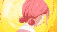 a drawing of a girl with pink hair in buns