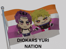a flag that says diokars yuri nation with two dolls on it