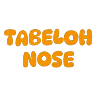 a sign that says tabeloh nose in orange letters on a white background
