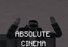 a man in a suit and tie is holding his hands up in the air in a video game .