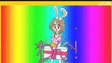 a cartoon of a girl with bunny ears holding a gift