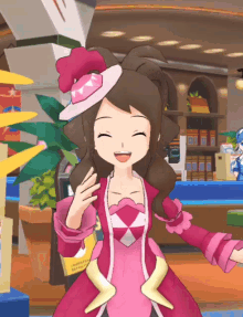a cartoon character wearing a pink dress and pink hat