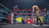 a woman in a wrestling ring with the words money in the bank on the wall