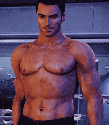 a shirtless man is standing in front of a sign that says nissan