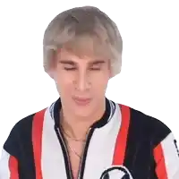a man with blonde hair wearing a red white and blue striped jacket