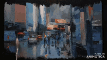 a painting of a city street with the words made in animotica on the bottom