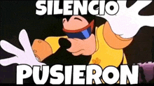 a cartoon character with a yellow shirt and white gloves is screaming in spanish .