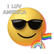 a smiley face with sunglasses and the words i luv america