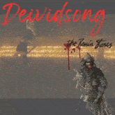 a painting of a man standing next to a dragon with the words davidsong the ronin stones on the bottom