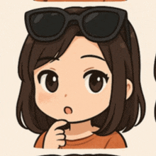 a cartoon drawing of a girl with sunglasses on her head