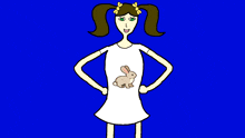 a cartoon of a girl with a rabbit on her shirt