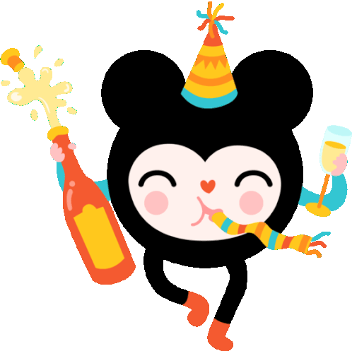 Cute Critter With Party Hat And Champagne Bottle Sticker - We Lovea Holiday New Years Party Stickers
