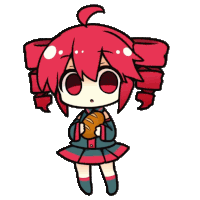 a cartoon girl with red hair holding a loaf of bread