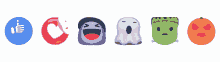 a row of halloween emojis including a ghost a witch a pumpkin and frankenstein