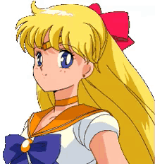 a pixel art of a girl with long blonde hair