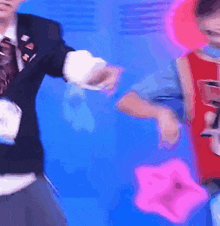 a man in a suit and tie is dancing with a can of soda in the foreground