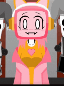 a cartoon character wearing headphones and a heart